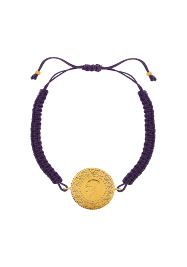 22 Ayar Yeni Yarım Altın Mor Renkli İpli Bileklik