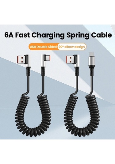 Tongxida Olaf 6a Usb Tip C Veri Kablosu 90 Elbow, Araba Bahar Pd Hızlı Şarj, 1.6m, Usb-c To C Kablo