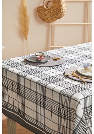 Gri Pötikareli Leke Tutmaz Masa Örtüsü