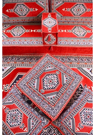 Şark Köşesi Takımı Kırmızı Yahyalı Modeli 18 Parça 20 Cm Minder Kalınlığı Kırmızı