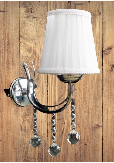 Metal Krom Taşlı Beyaz Başlıklı Aplik Beyaz