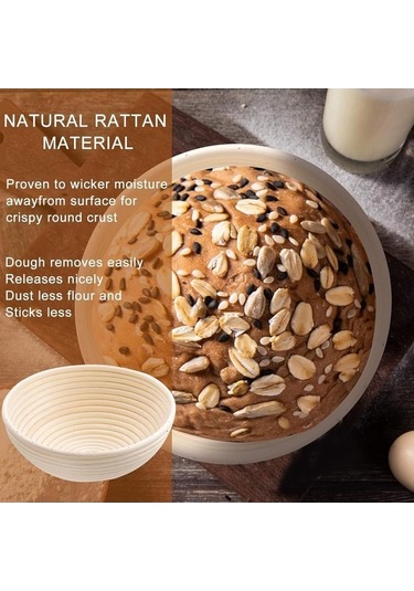 Maoyaya Banneton Ekmek Prova Sepeti, 9 İnç Yuvarlak Hamur Sepeti, Rattan El Yapımı, Maya Ekmeği Kiti Diğer