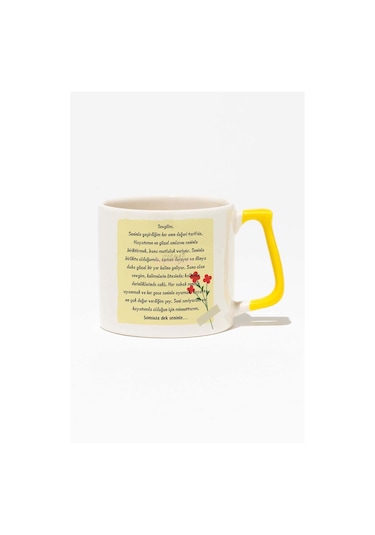 Sevgiliye,eşe, Sevdiğine Mektup Romantik Hediyelik Baskılı Sarı Kulplu Modern Seramik Kupa Sarı