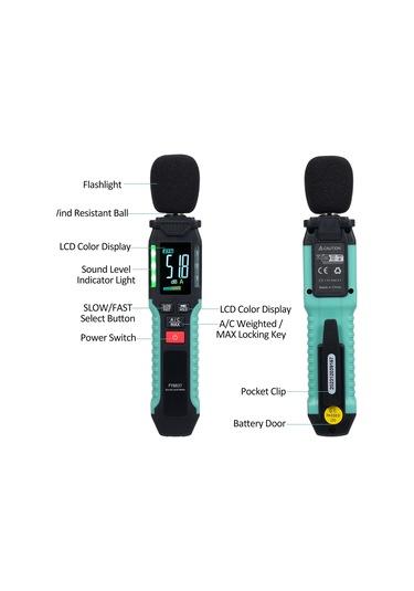 Springsun Fy8837 Ac Ağırlıklı Gürültü Ölçer Pilsiz Siyah + Yeşil