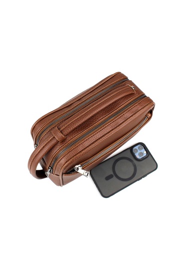 Erkek Taba El Çantası Portföy Çanta İki Bölmeli El Çantası Taba