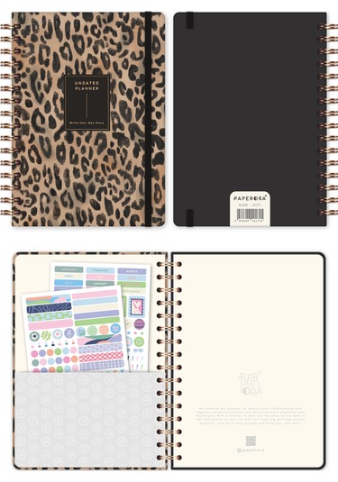 A5 Spiralli Süresiz Planlayıcı Ajanda Leopar - 15x21 Leopar