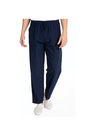 Erkek Ham Bez Lastikli Yüksek Bel Rahat Kalıp %100 Natural Pamuk Eşofman Alt Pantolon Alt Giyim 2188-Lacivert