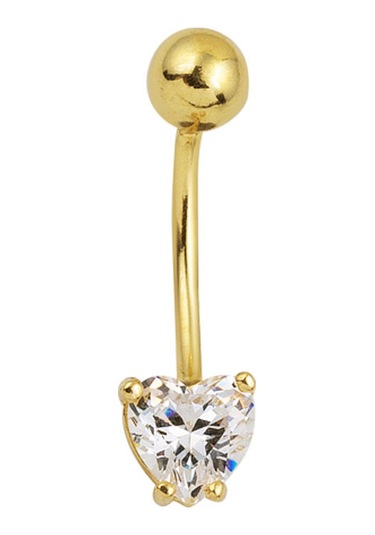 Kalp Tektaşlı Altın Göbek Piercing 14 Ayar Sarı