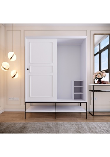 Pasific Home Martin 2 Kapaklı Sürgülü Gardırop Elbise Dolabı Parlak Beyaz 150 CM