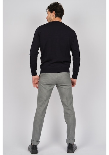 Desen Triko Erkek Bisiklet Yaka Desenli Yün Kazak 0249639 Laciver Lacivert