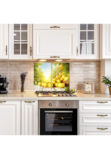 2' li 40x52 cm Limon Sepeti Desenli Cam Kesim Tablası ve Ocak Kor