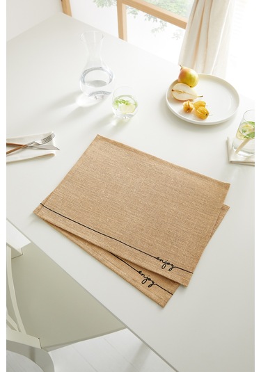 2 Adet Jüt Enjoy Baskılı Sofra Sunum Tabak Altlığı Supla Amerikan Servisi 45 x 35 CM