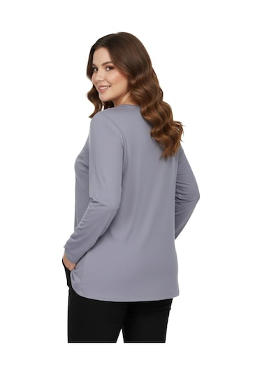 Wearon Kadın Gri Sıfır Yaka Taşlı Bluz Bgl-st05151 Gri