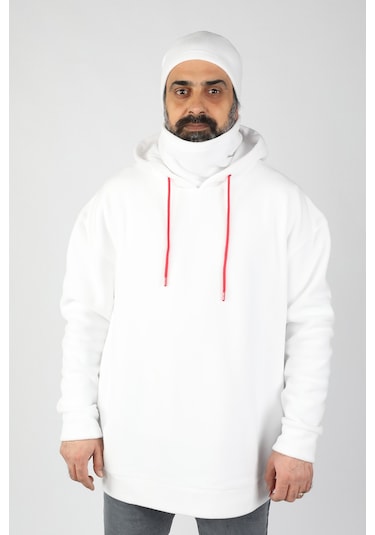 Unisex Kapüşonlu Polar  Beyaz