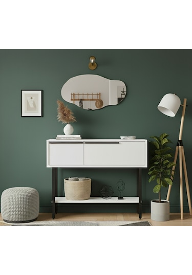 Robin Home Asimetrik Aynalı Dresuar Hol Antre Beyaz 100cm Beyaz