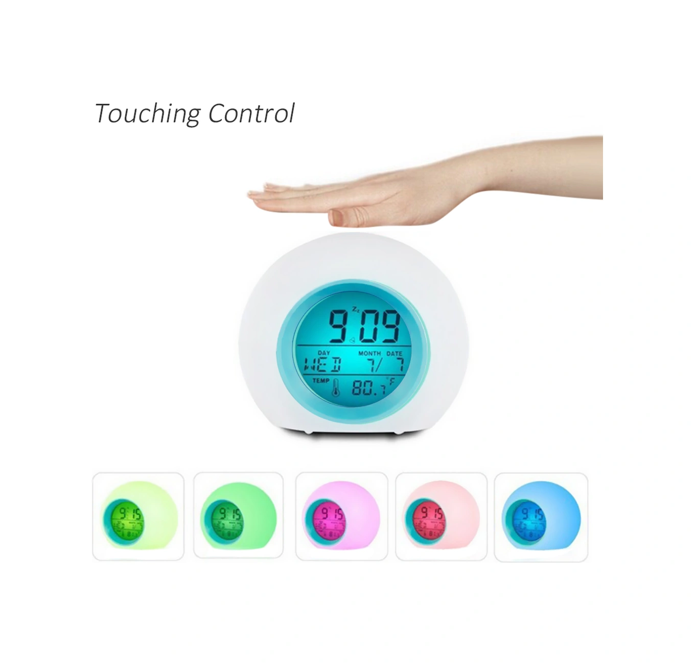 Youtek Mavi 7 Renkli Işıklı Led Masaj Saati - Doğal Sesli Alarm, Saat/tarih/sıcaklık Göstergeli, Çocuk Dost Abs Malzeme Pil Dahil Değil Mavi