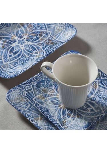 GÜRAL GÜRAL SPİNOZA 36 PARÇA 6 KİŞİLİK KARE BONE KAHVALTI TAKIMI - 1006 Beyaz - Mavi