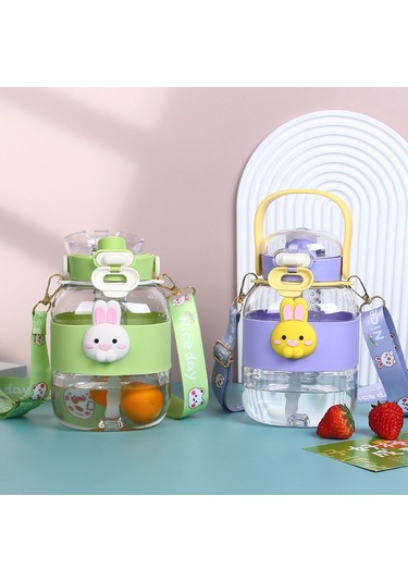 Sevimli Çizgi Film Baskılı Büyük Gövdeli Plastik Su Bardağı, Renkli Samanlı Bardak, Yaz İçin Pratik Spor Matarası, Çocuklar İçin Eğlenceli Desenli Kova Bardak, Dayanıklı Ve Hafif Beyaz