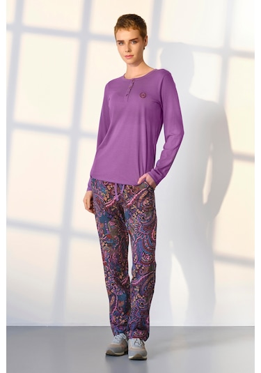 Doreanse Kadın Mor Desenli Düğme Yaka T-shirt Pijama Takımı 25k4039-standart Mor