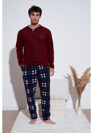 Buratti Regular Fit Bisiklet Yaka Kışlık Yumuşak Dokulu Polar Erkek Pijama Takımı 6096100 Bordo