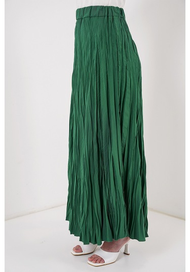 Kadın Uzun Kırışık Etek 8042 - Zümrüt Yeşili Zümrüt Yeşili