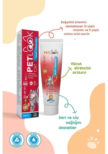 Petlook Kediler İçin Malt + Multi Vitamin Macunu 115 G