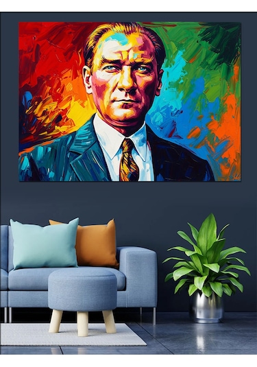 Pop Art Mustafa Kemal Atatürk Portresi Dekoratif Kanvas - Mdf Ahşap Tablo