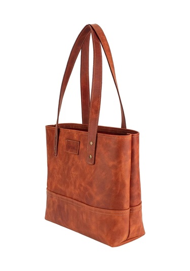 Twingold İsme Özel Tote Bag El Omuz Çantası - %100 Rainbow Deri - Ac03003 - Tobacco Tobacco