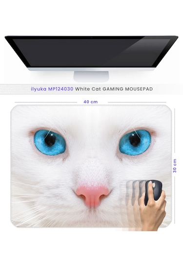 40x30cm Gaming Oyuncu Mousepad White Cat Mp124030