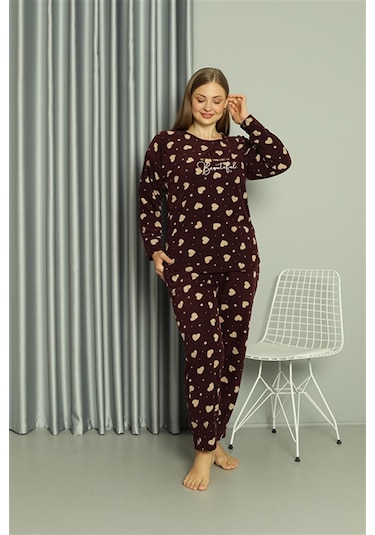 Akbeniz Welsoft Polar Kadın Büyük Beden Pijama Takımı 808041 - 4xl Bordo