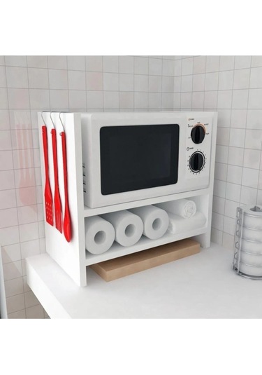 Beyaz Tezgah Üstü Raf - Fırın, Mıkrodalga Organızer Düzenleyici