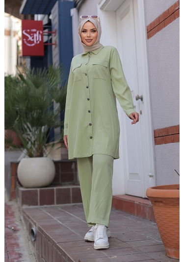 Cep Detaylı Tesettür Mint Takım Mint Mint Yeşili