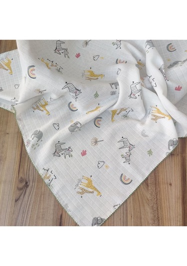 Desenli Müslin Kız Erkek Bebek Battaniyesi Oeko-texli %100 Pamuklu D Puset Örtüsü Yenidoğan 90x80cm Turuncu