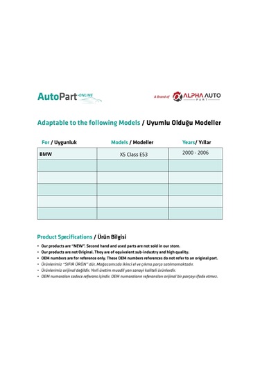 BMW X5 E53 için Ön Dış Kapı Açma Teli - 177 MM