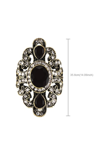 Vintage Ethnic Style Exquisite Carved Inlaid Acrylic Resin Hollow Ring, Ring Size:9 Black Çok Renkli