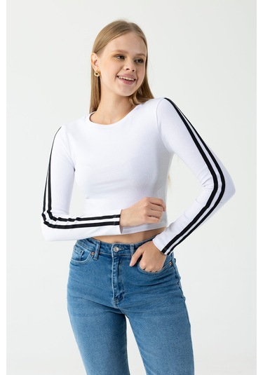 Giysa Kadın Bisiklet Yaka Kolu Biyeli Basic Body Beyaz - Ms0001276 Beyaz