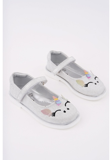 Muggo Paty Cırtlı Ve Simli Günlük Kız Çocuk Babet Gümüş