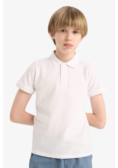 Defacto Erkek Çocuk Polo Yaka Basic Düz Pike Kısa Kollu Tişört K1689a625auwt34 Beyaz