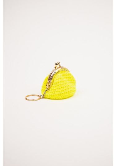 Fabric Craft Bag Mini Bozuk Para Cüzdanı Anahtarlık Klipsli Limon Sarısı