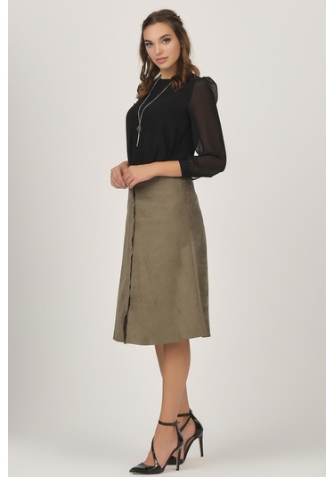 Shahiqa Kadın Önü Çıtçıtlı Suni Süet Etek