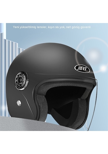 Yy Kahverengi Lens-SK5882 Açık Motosiklet Kaskı Haki Siyah Kedi Kulakları