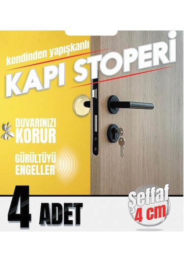 Yapışkanlı Kapı Stoperi Kapı Kolu Çarpma Engelleyici Şeffaf 4adet