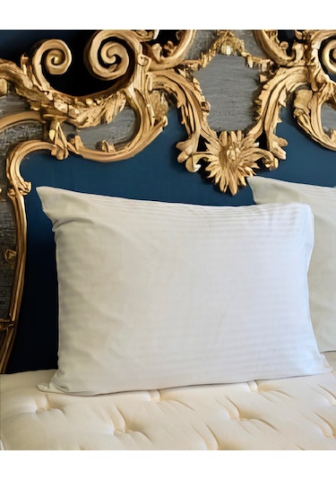 Solivane Otel Tipi Lüks Yastık Kılıfı 83 Tel Pamuk Saten Çizgili Kumaş Queen Size 60x80 Beyaz-2