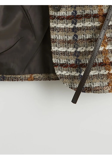 Lc Waikiki Bej Ekose Kemerli Kadın Tüvit Blazer Ceket