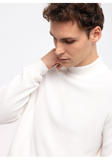 Yarım Balıkçı Yaka Regular Fit Düz Beyaz Erkek Kazak B33w40060 001