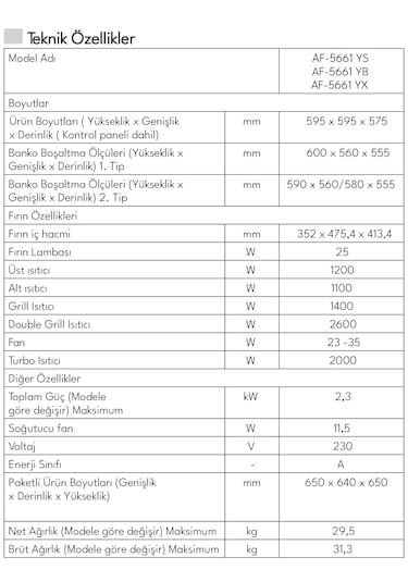 Vestel AF 5661 YB 70 L Ankastre Fırın