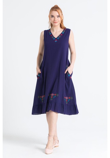 Kolsuz Şile Bezi Mehtap Midi Boy Elbise Mor Mor-mor