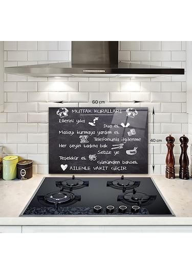 Decorita Mutfak Kuralları - Kara Tahta | Cam Ocak Arkası 40x60cm