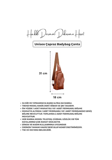 Unisex Taba Hakiki Deri Çapraz Badybag Omuz Ve Göğüs Çantası Usb Çıkışlı Taba