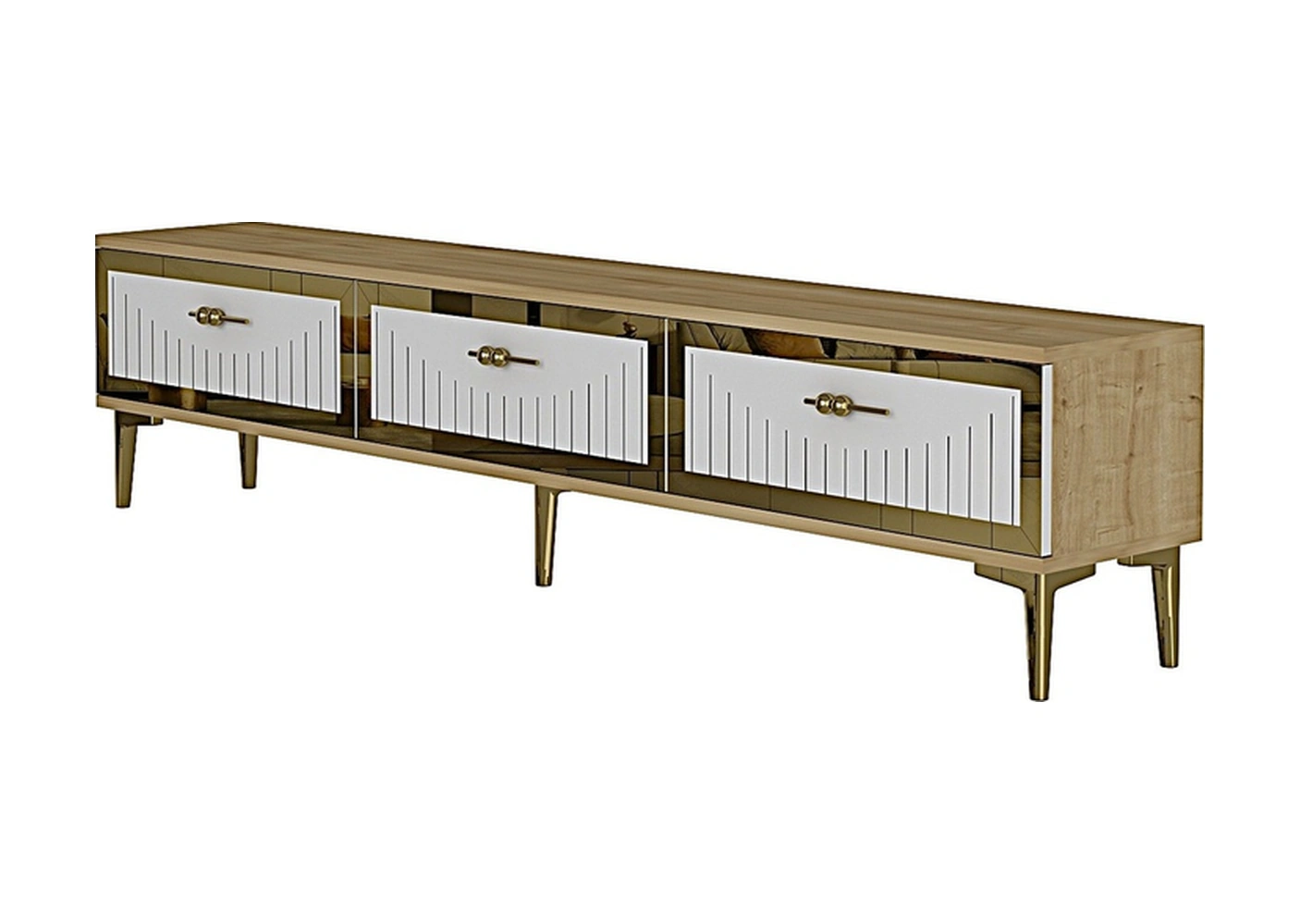 Tsa1802dbg - Tuna Tv Stand, Tv Sehpası Safirmeşe-beyaz-gold 180cm Beyaz